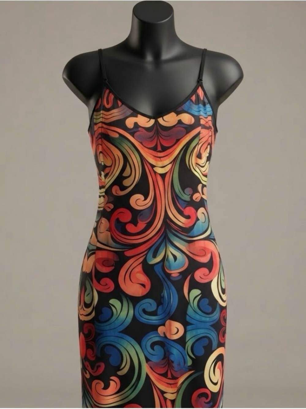 Vibrant Multicolor Strapless Slip Dress - Black Base